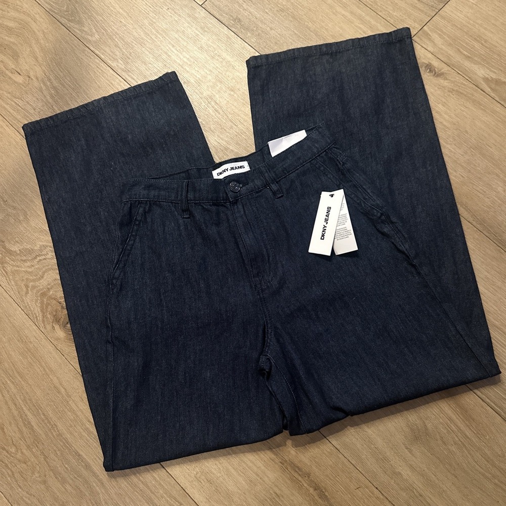 DKNY Women's High Rise Trouser Blue Denim Wide‎ Leg 27W Boho Y2K NEW